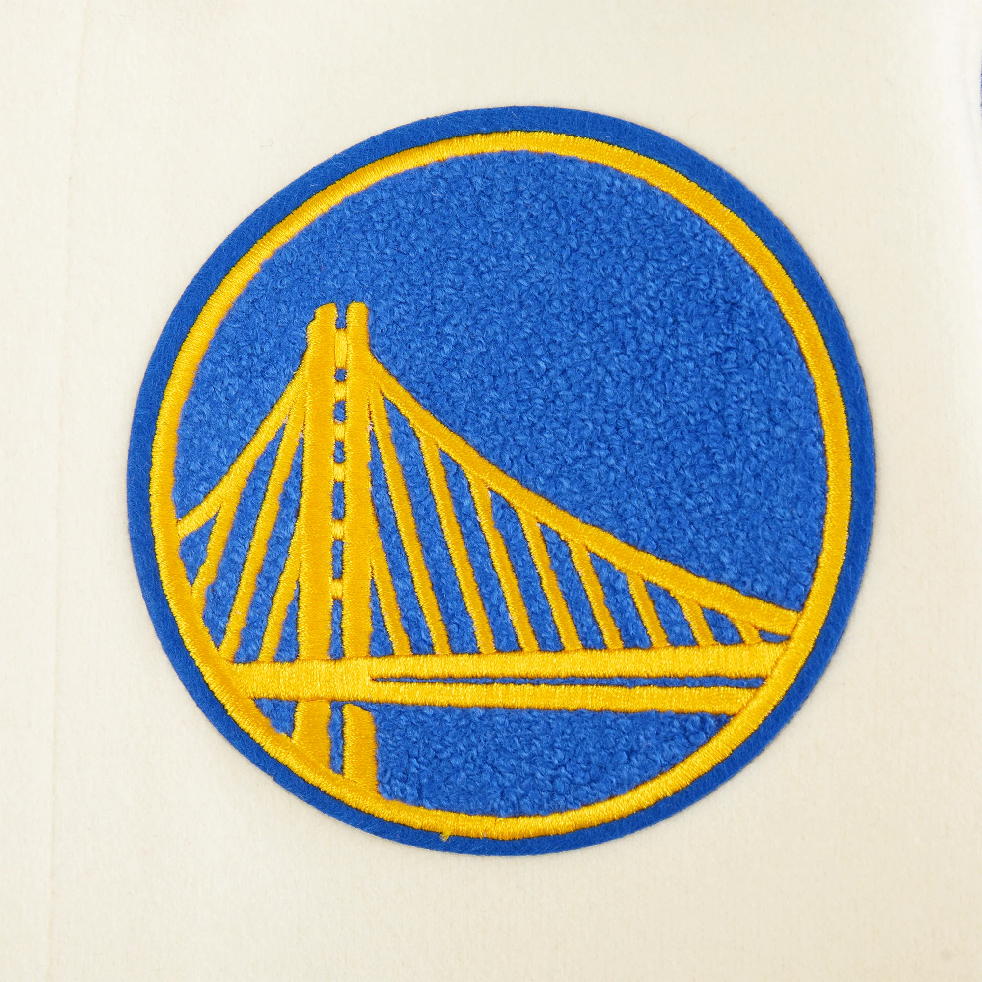 NBA GOLDEN STATE WARRIORS RETRO CLASSIC BIG BOYS RIB WOOL VARSITY JACKET (EGGSHELL/ROYAL BLUE) - Image 4
