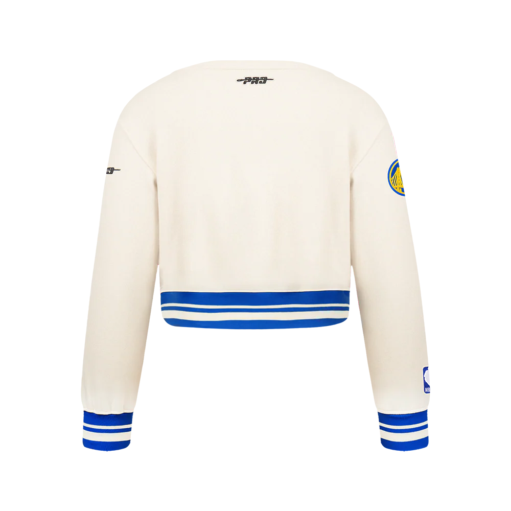 NBA GOLDEN STATE WARRIORS RETRO CLASSIC BIG GIRLS RIB FLEECE CREWNECK (EGGSHELL/ROYAL BLUE) - Image 3