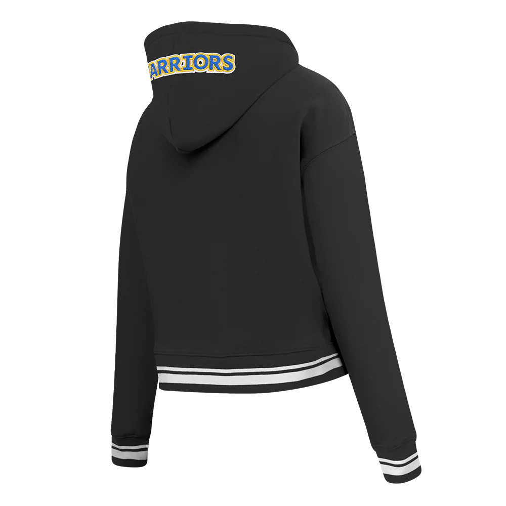 NBA GOLDEN STATE WARRIORS MASHUP WOMEN'S RIB CROPPED PULLOVER HOODIE (BLACK) - Image 4