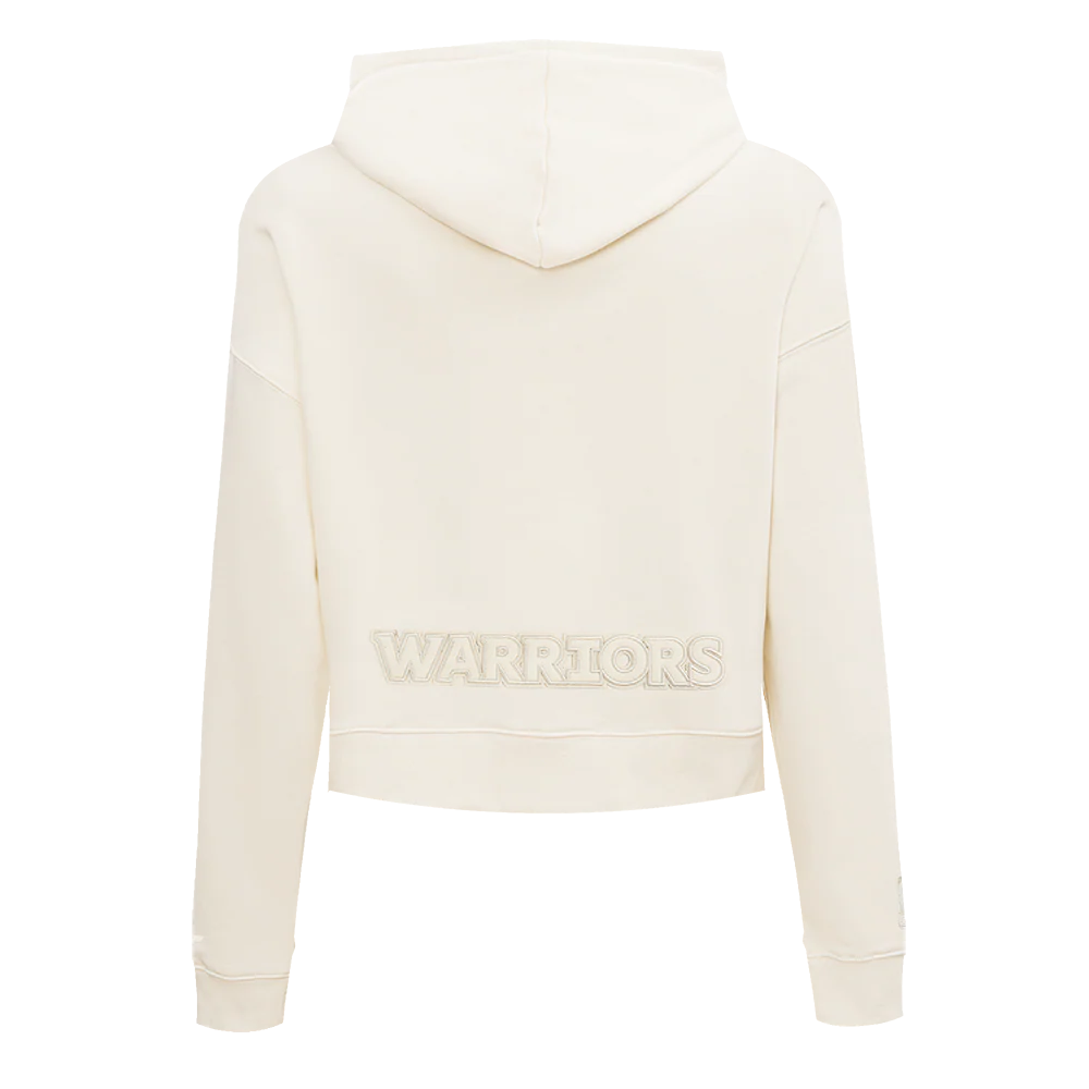 NBA GOLDEN STATE WARRIORS NEUTRAL WOMEN'S CROPPED PULLOVER HOODIE (EGGSHELL) - Image 3