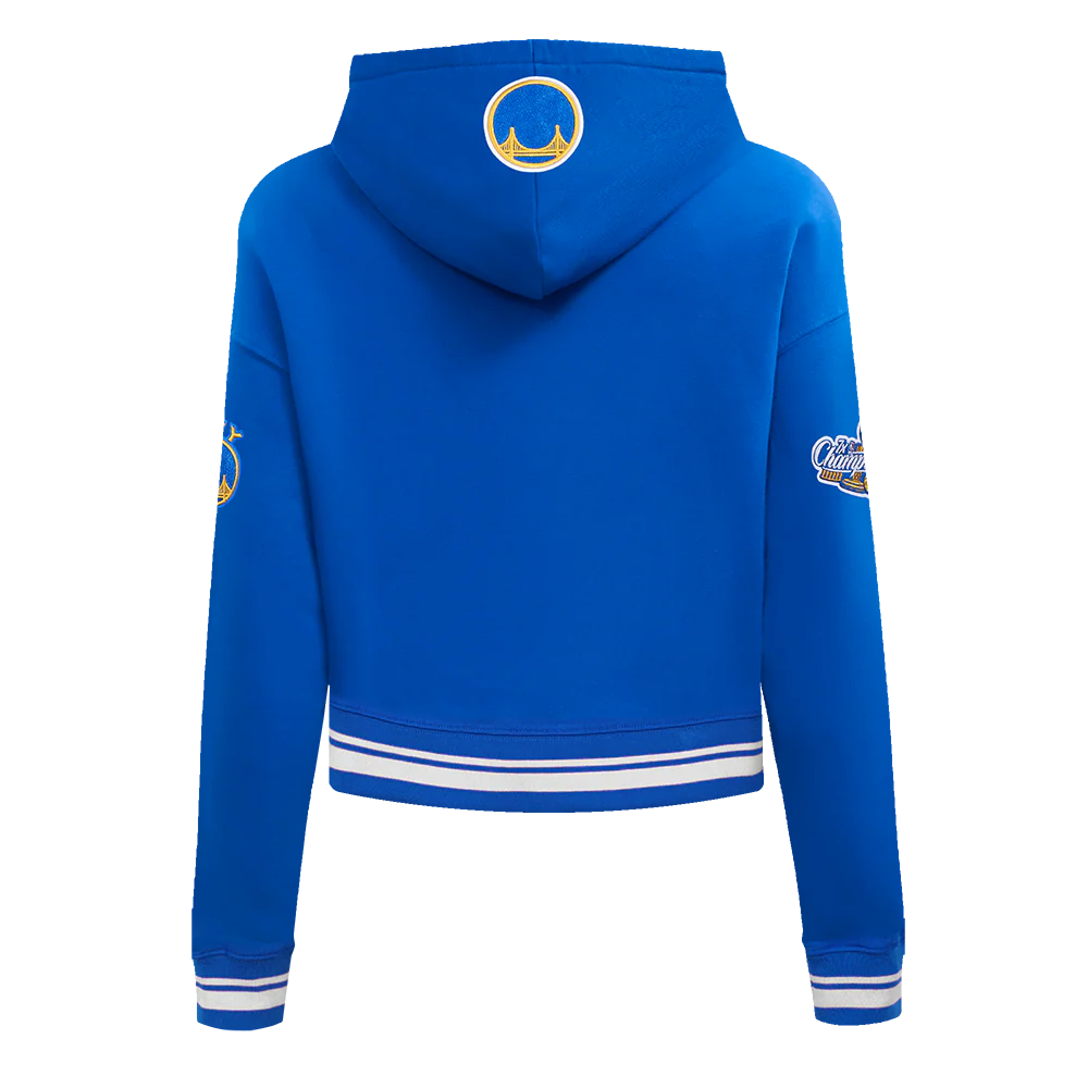 NBA GOLDEN STATE WARRIORS RETRO CLASSIC WOMEN'S CROPPED PULLOVER HOODIE (ROYAL BLUE) - Image 3