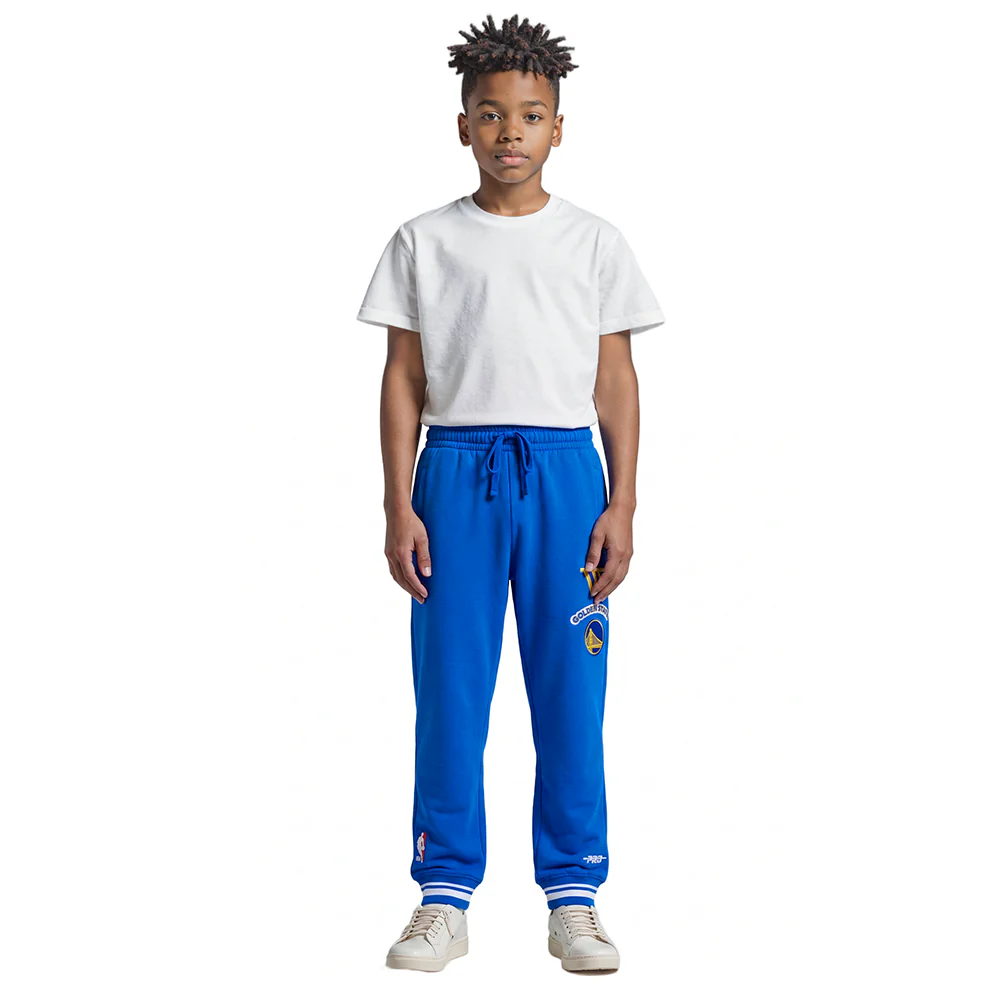 NBA GOLDEN STATE WARRIORS RETRO CLASSIC LITTLE BOYS RIB FLEECE SWEATPANT (ROYAL BLUE) - Image 3