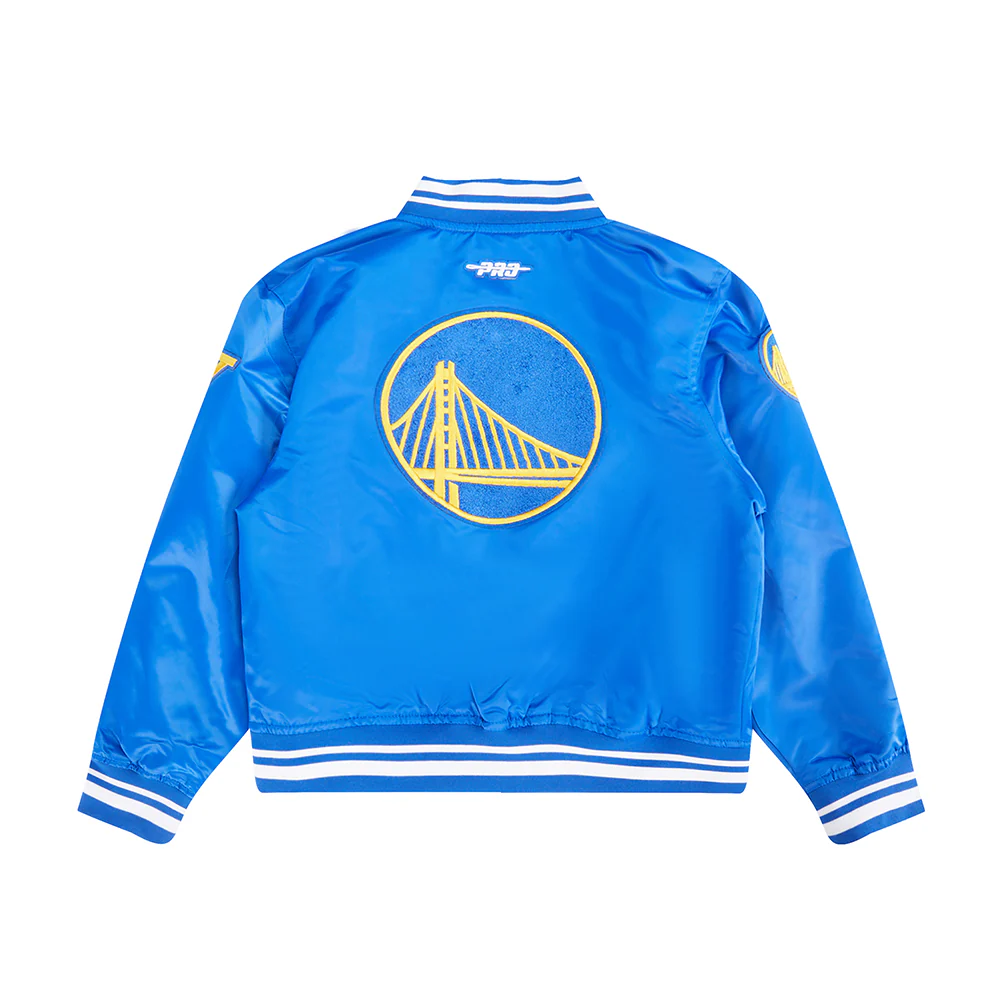 NBA GOLDEN STATE WARRIORS RETRO CLASSIC LITTLE BOYS RIB SATIN JACKET (ROYAL BLUE) - Image 4