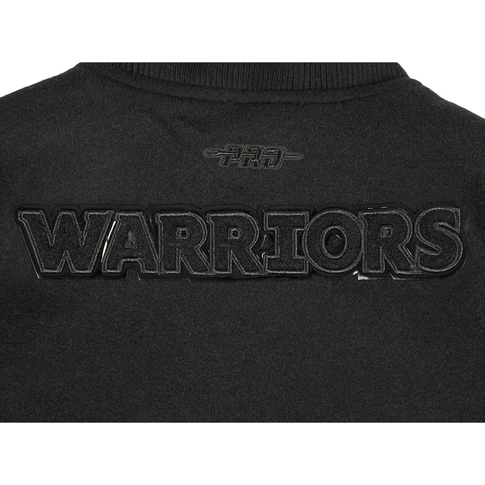 NBA GOLDEN STATE WARRIORS TRIPLE BLACK LITTLE BOYS WOOL VARSITY JACKET (JET BLACK) - Image 9