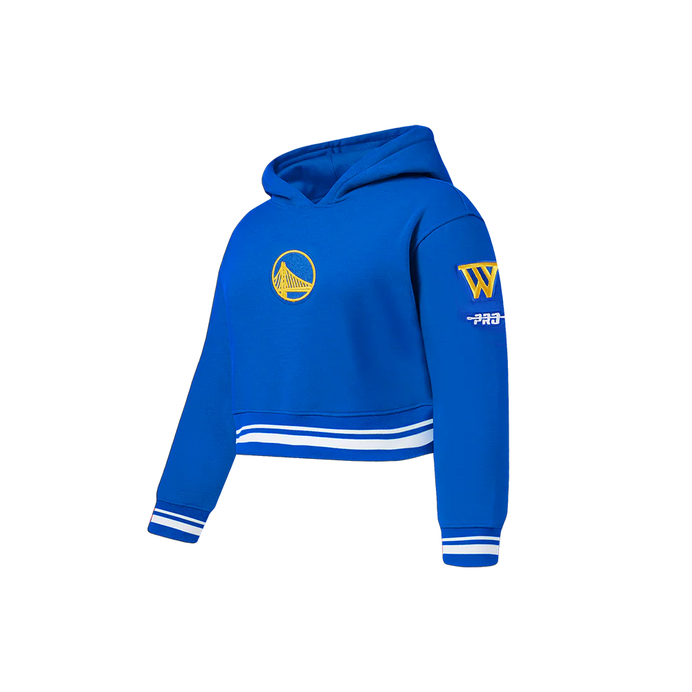 NBA GOLDEN STATE WARRIORS RETRO CLASSIC LITTLE GIRLS RIB FLEECE PULLOVER HOODIE (ROYAL BLUE) - Image 2