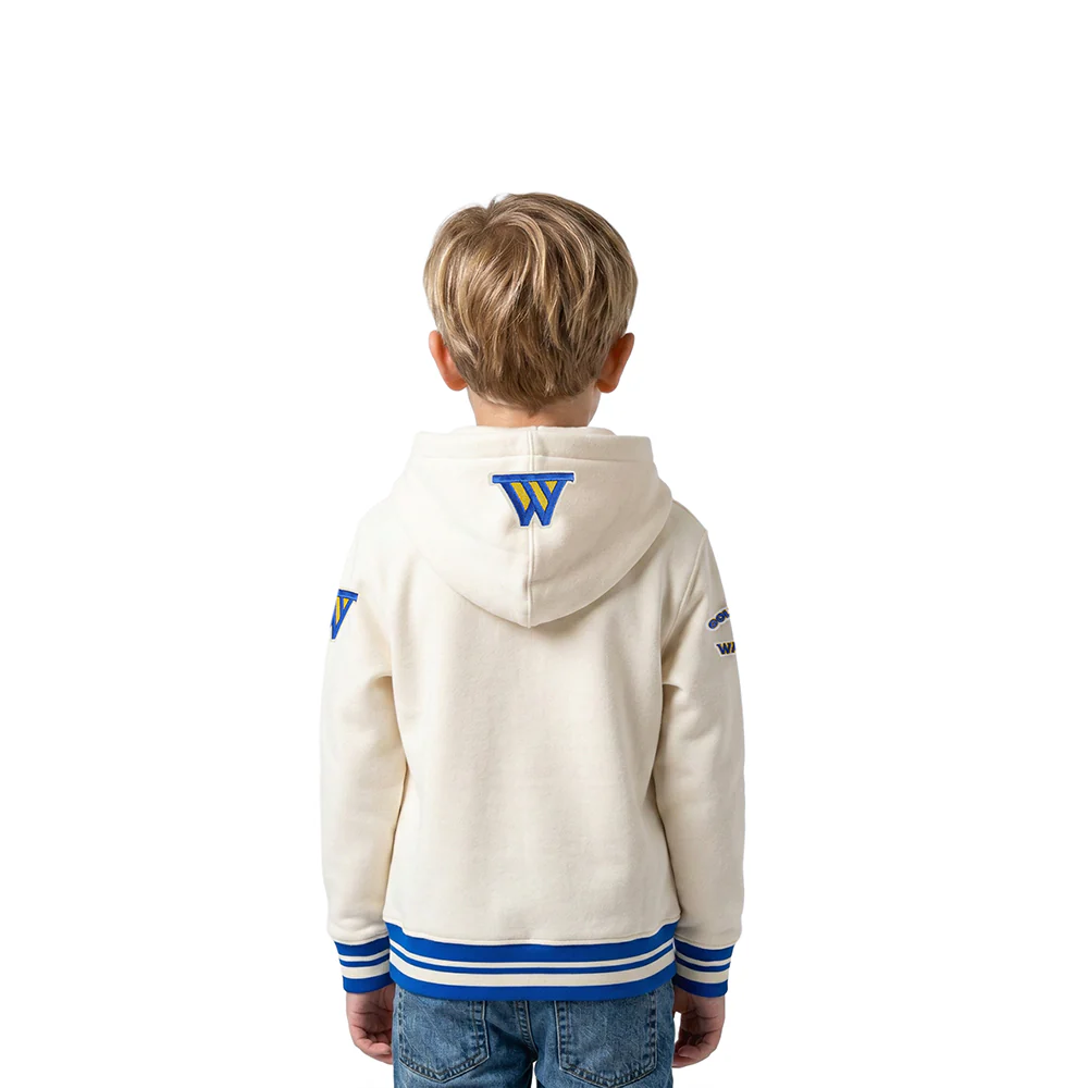 NBA GOLDEN STATE WARRIORS RETRO CLASSIC TODDLER BOYS RIB FLEECE PULLOVER HOODIE (EGGSHELL/ROYAL BLUE) - Image 2