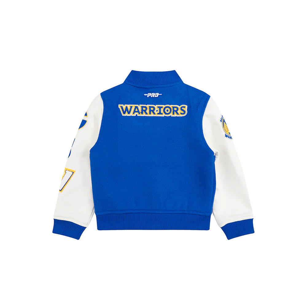NBA GOLDEN STATE WARRIORS CLASSIC TODDLER BOYS WOOL VARSITY JACKET (ROYAL BLUE/WHITE) - Image 4