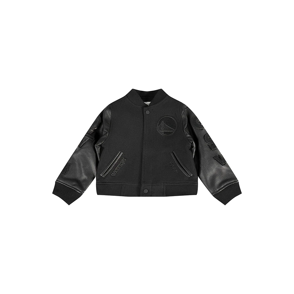 NBA GOLDEN STATE WARRIORS TRIPLE BLACK TODDLER BOYS WOOL VARSITY JACKET (JET BLACK) - Image 3