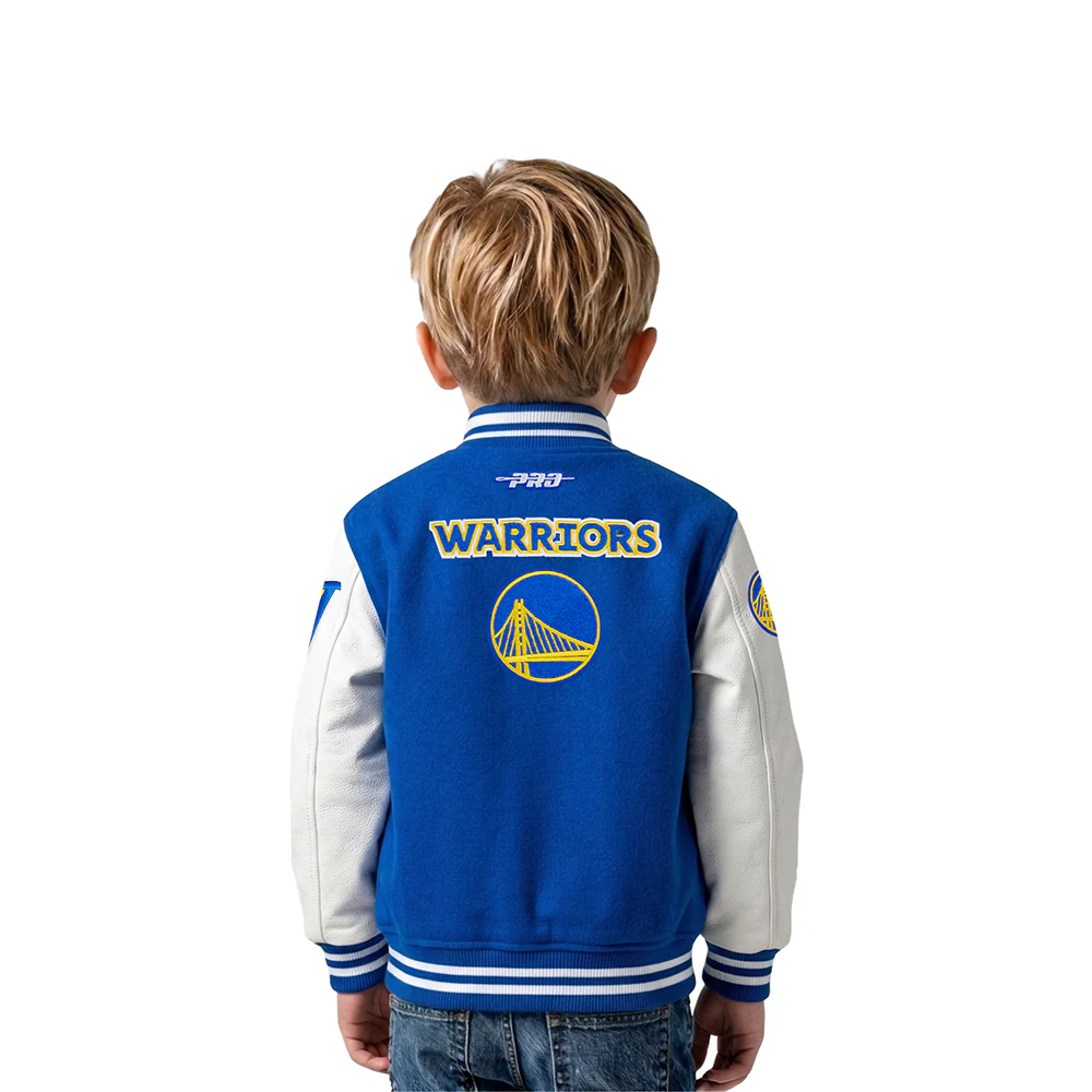 NBA GOLDEN STATE WARRIORS RETRO CLASSIC TODDLER BOYS RIB WOOL VARSITY JACKET (ROYAL BLUE/WHITE) - Image 2