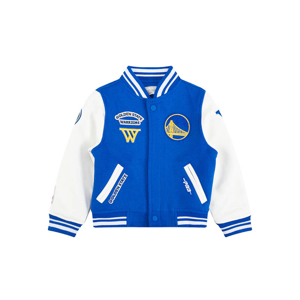 NBA GOLDEN STATE WARRIORS RETRO CLASSIC TODDLER BOYS RIB WOOL VARSITY JACKET (ROYAL BLUE/WHITE) - Image 3