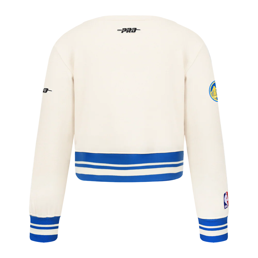 NBA GOLDEN STATE WARRIORS RETRO CLASSIC TODDLER GIRLS RIB FLEECE CREWNECK (EGGSHELL/ROYAL BLUE) - Image 3