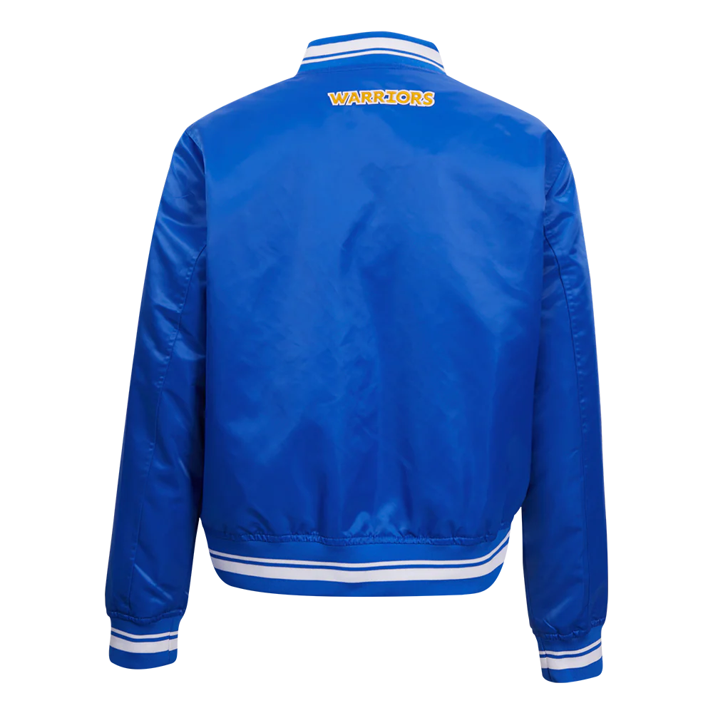 NBA GOLDEN STATE WARRIORS SCRIPT TAIL WOMEN'S SATIN JACKET (ROYAL BLUE) - Image 4