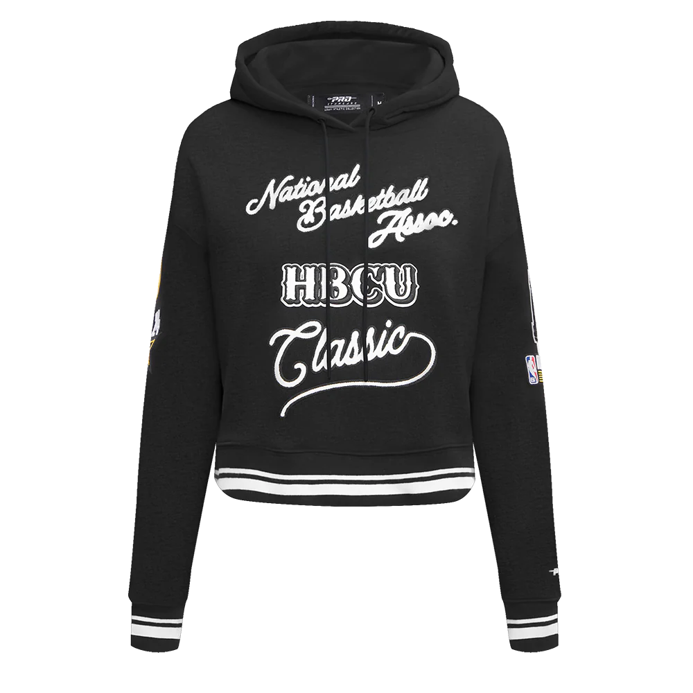 HBCU X NBA ALL STAR 2024 WOMEN'S RIB FLEECE CROPPED PULLOVER HOODIE (BLACK)