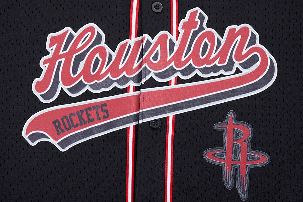 NBA HOUSTON ROCKETS SCRIPT TAIL MEN'S MESH BUTTON DOWN SHIRT (BLACK/RED) - Image 5