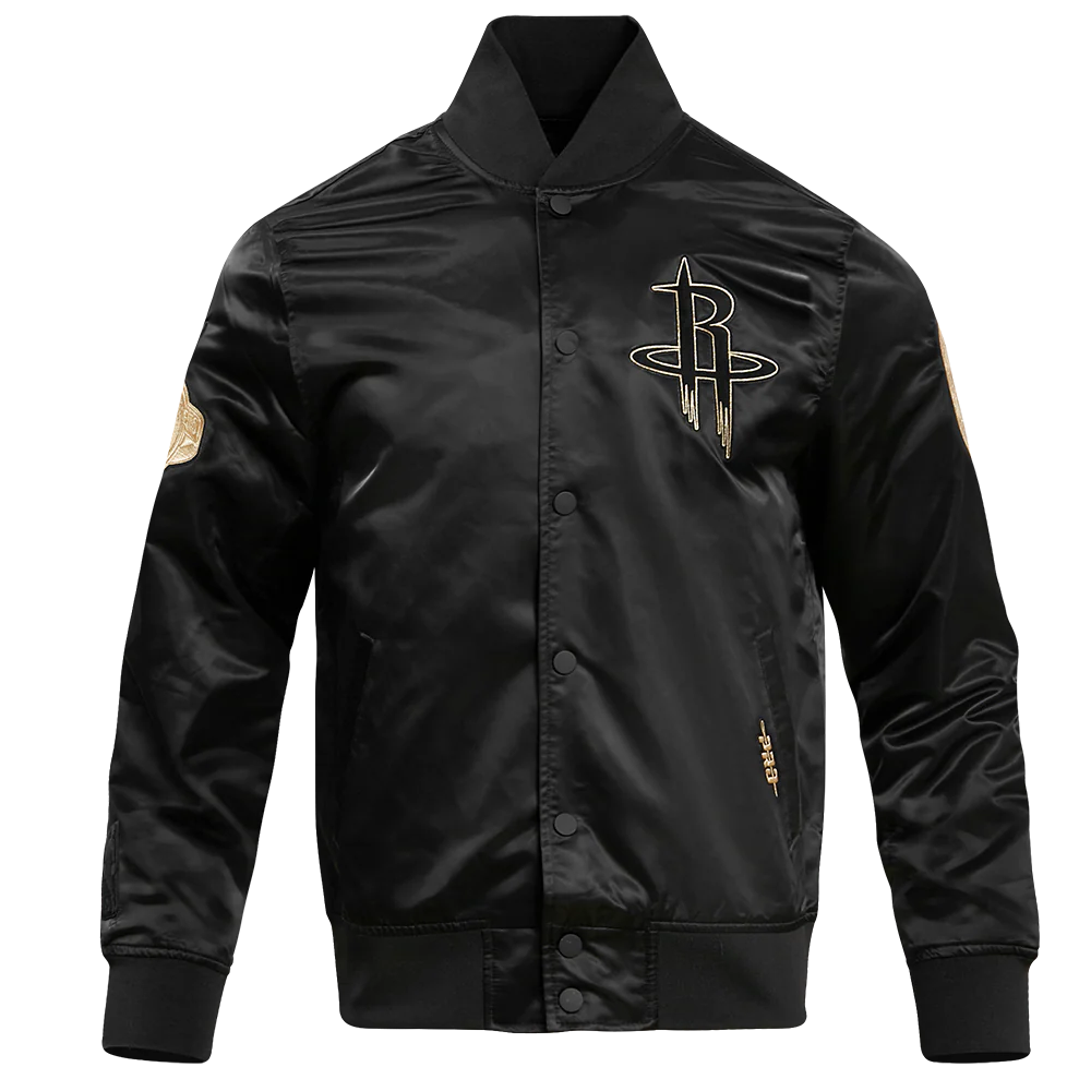 NBA HOUSTON ROCKETS GOLD LOGO SATIN JACKET (BLACK)