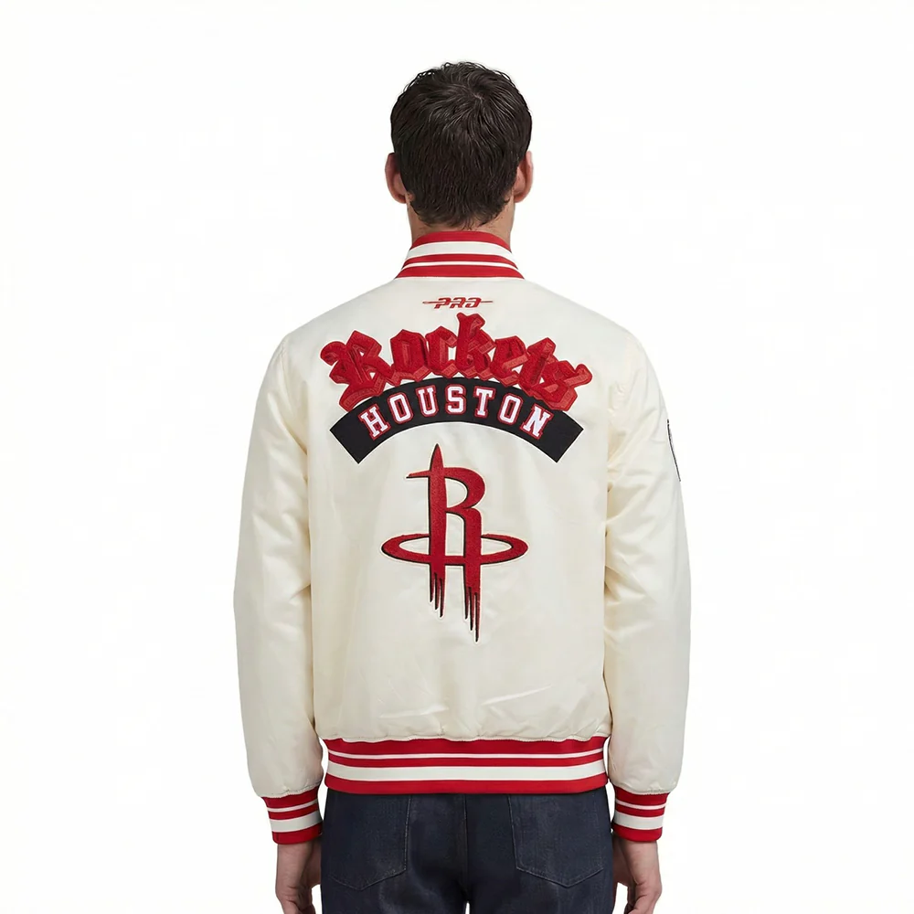 HOUSTON ROCKETS BEST OF MEN'S RIB SATIN JACKET (EGGSHELL/ RED) - Image 2