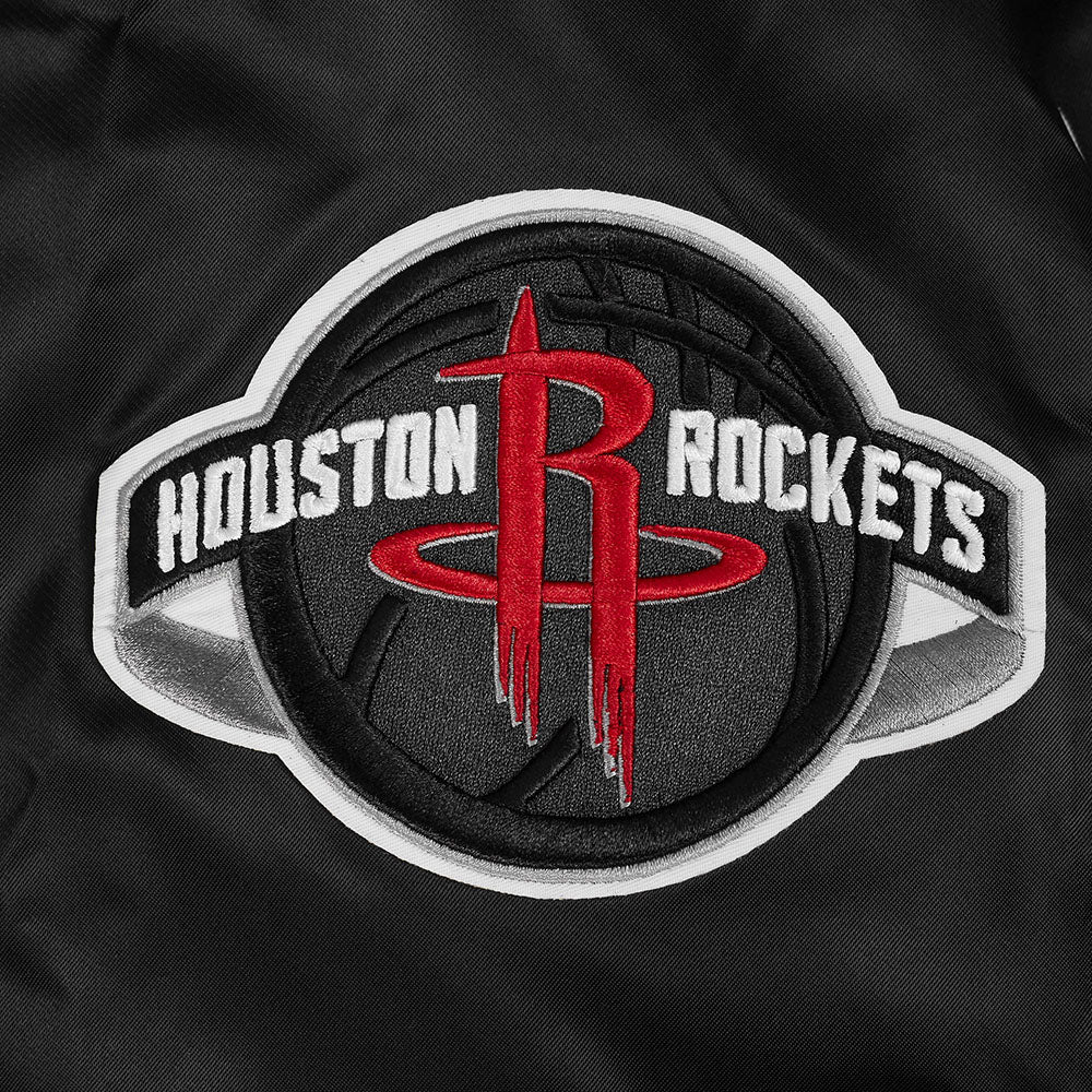 NBA HOUSTON ROCKETS BIG LOGO MEN'S SATIN JACKET (BLACK) - Image 6