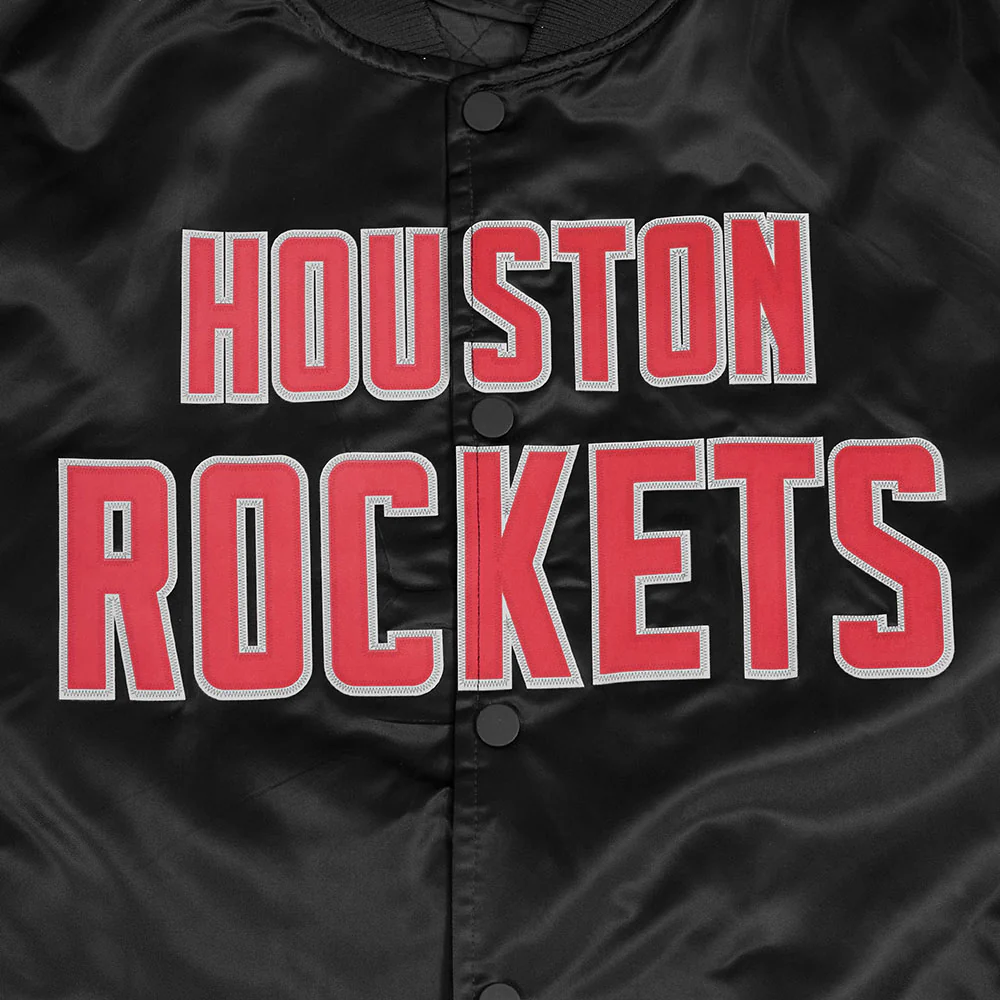 NBA HOUSTON ROCKETS BIG LOGO MEN'S SATIN JACKET (BLACK) - Image 7