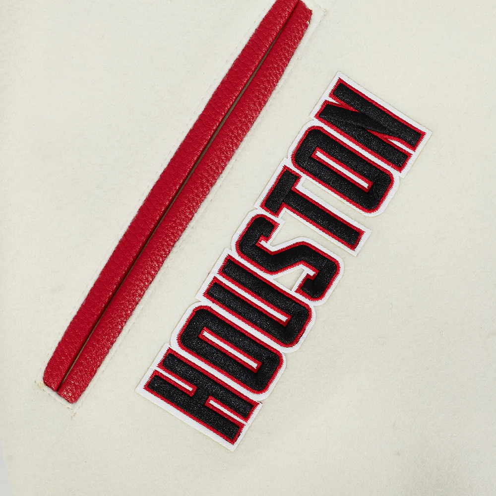 NBA HOUSTON ROCKETS RETRO CLASSIC MEN'S RIB WOOL VARSITY JACKET (EGGSHELL/ RED) - Image 5