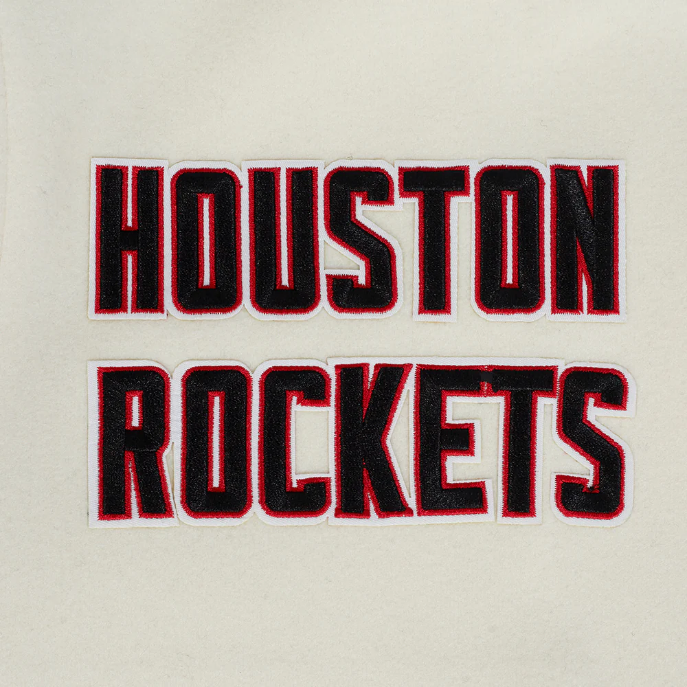 NBA HOUSTON ROCKETS RETRO CLASSIC MEN'S RIB WOOL VARSITY JACKET (EGGSHELL/ RED) - Image 6