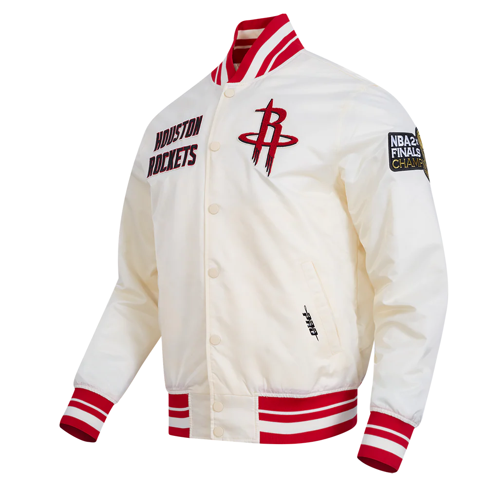 NBA HOUSTON ROCKETS RETRO CLASSIC MEN'S RIB SATIN JACKET (EGGSHELL/ RED) - Image 2