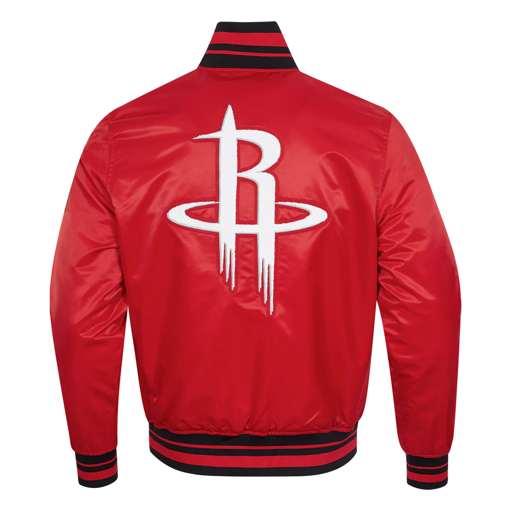 NBA HOUSTON ROCKETS RETRO CLASSIC MEN'S RIB SATIN JACKET (RED/BLACK) - Image 3