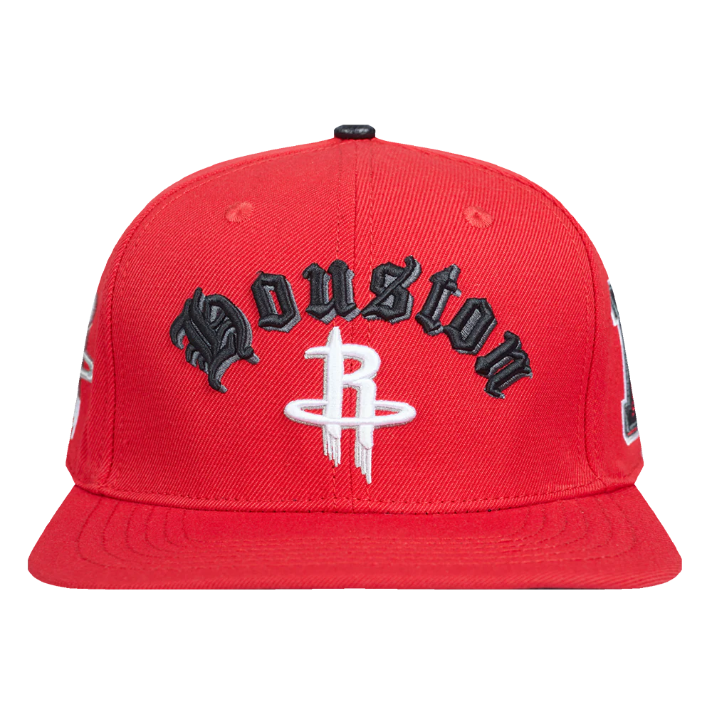 NBA HOUSTON ROCKETS OLD ENGLISH UNISEX 6 PANEL SNAPBACK HAT (RED)