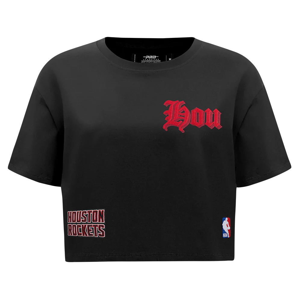 NBA HOUSTON ROCKETS OLD ENGLISH WOMEN'S SJ BOXY TEE (BLACK)