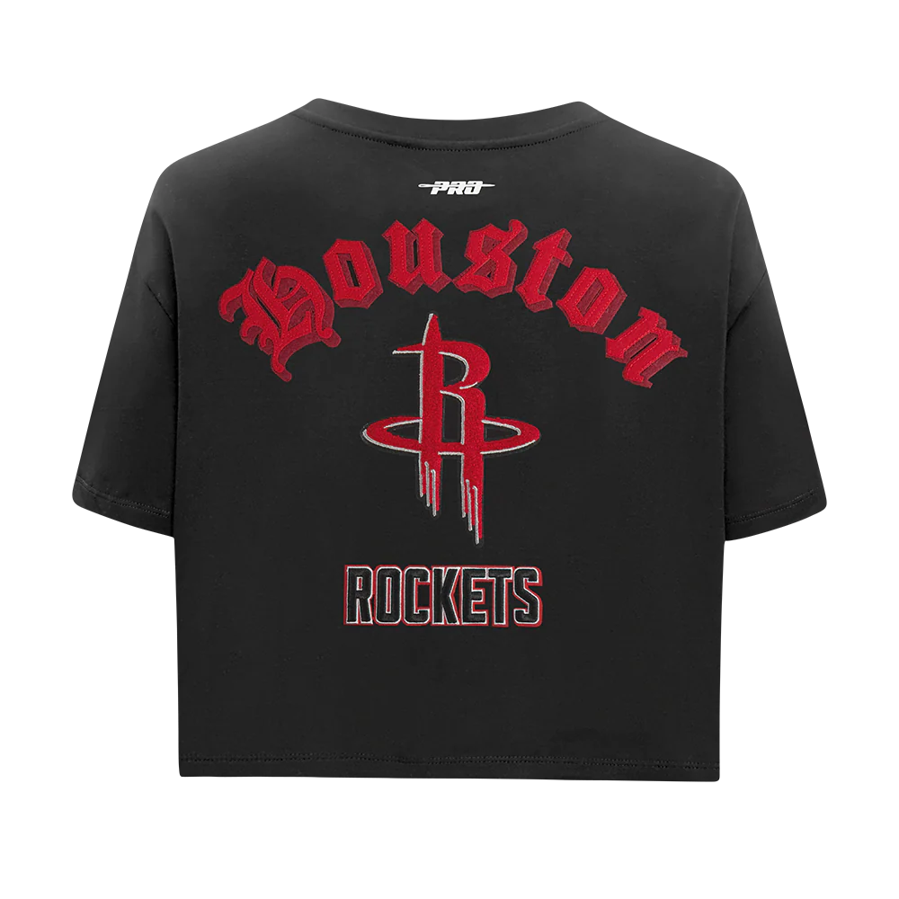 NBA HOUSTON ROCKETS OLD ENGLISH WOMEN'S SJ BOXY TEE (BLACK) - Image 3