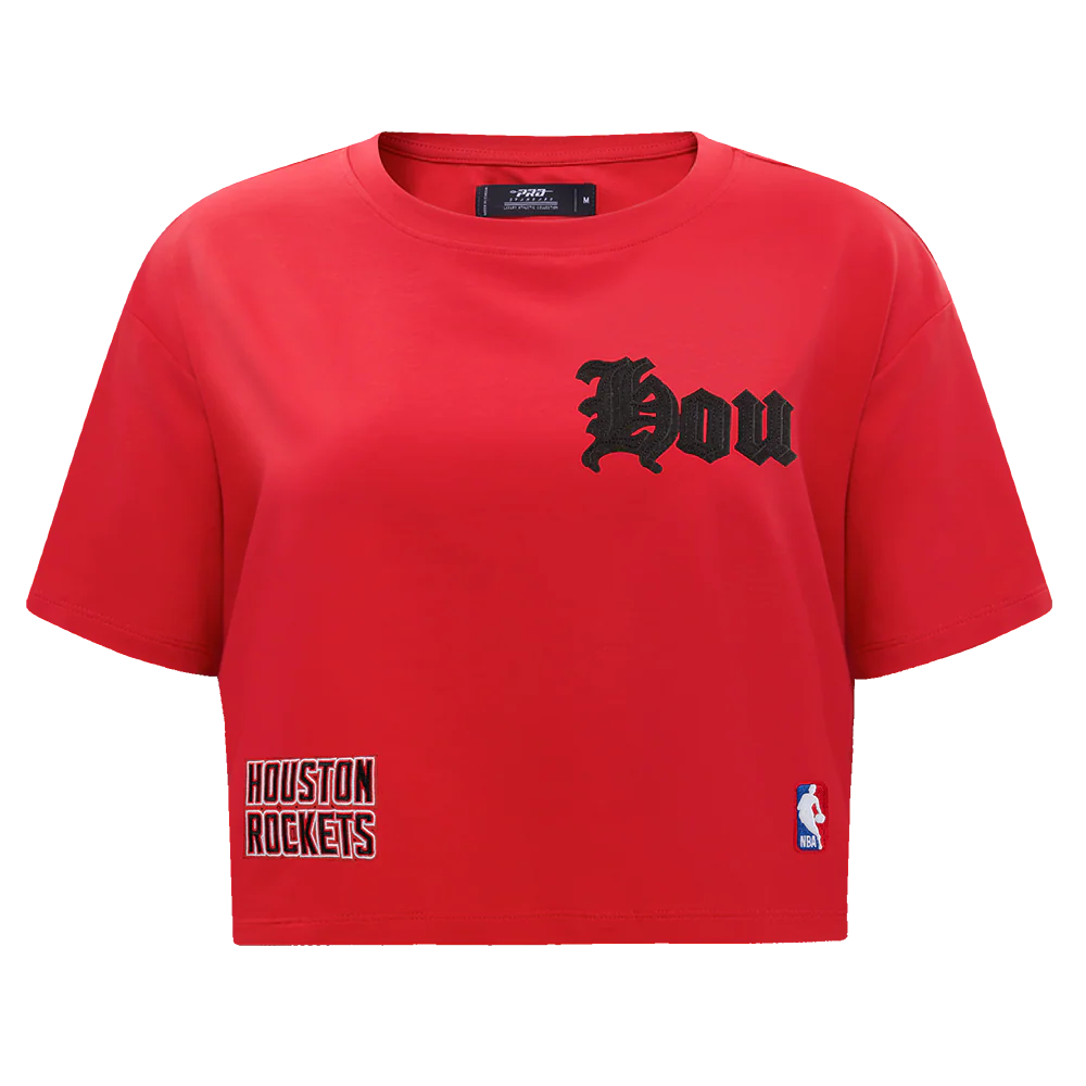 NBA HOUSTON ROCKETS OLD ENGLISH WOMEN'S SJ BOXY TEE (RED)