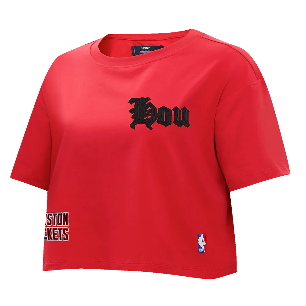 NBA HOUSTON ROCKETS OLD ENGLISH WOMEN'S SJ BOXY TEE (RED) - Image 2