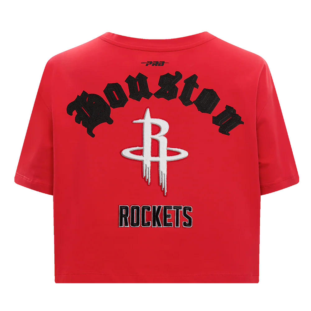 NBA HOUSTON ROCKETS OLD ENGLISH WOMEN'S SJ BOXY TEE (RED) - Image 3