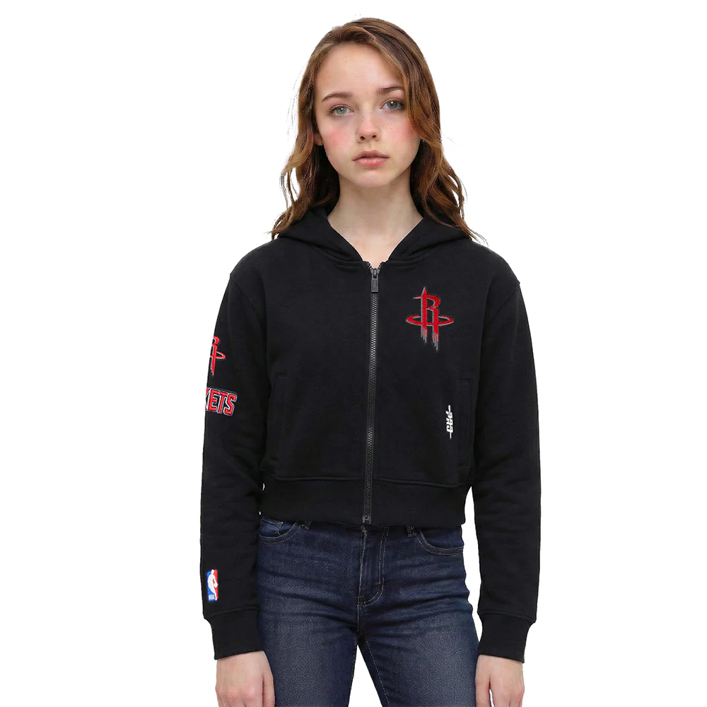 NBA HOUSTON ROCKETS CLASSIC BIG GIRLS FLEECE FULL ZIP HOODIE (BLACK)