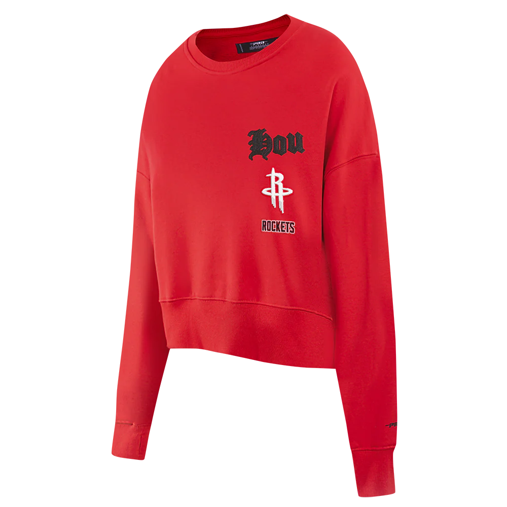 NBA HOUSTON ROCKETS OLD ENGLISH WOMEN'S FLC CREWNECK (RED) - Image 2