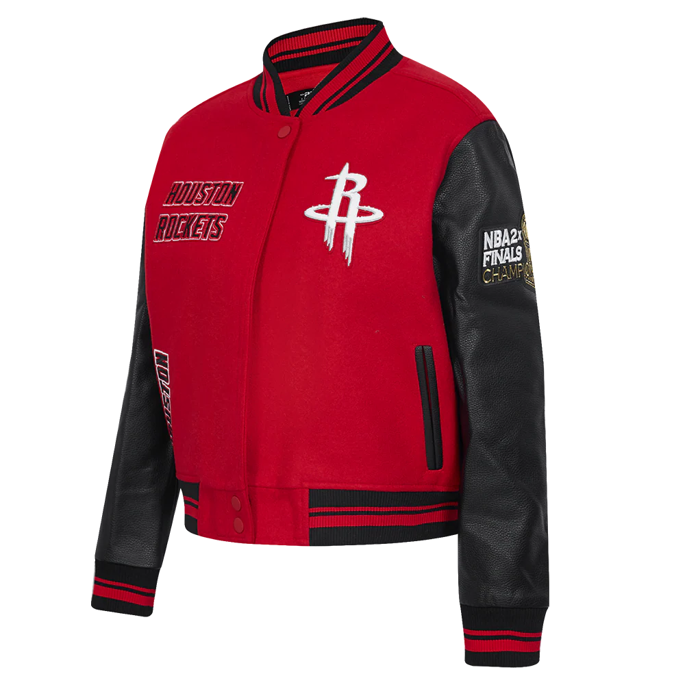 NBA HOUSTON ROCKETS RETRO CLASSIC WOMEN'S RIB WOOL VARSITY JACKET (RED/BLACK) - Image 2