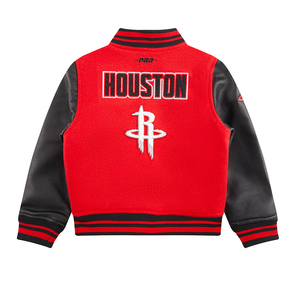 NBA HOUSTON ROCKETS RETRO CLASSIC LITTLE BOYS RIB WOOL VARSITY JACKET (RED/BLACK) - Image 2