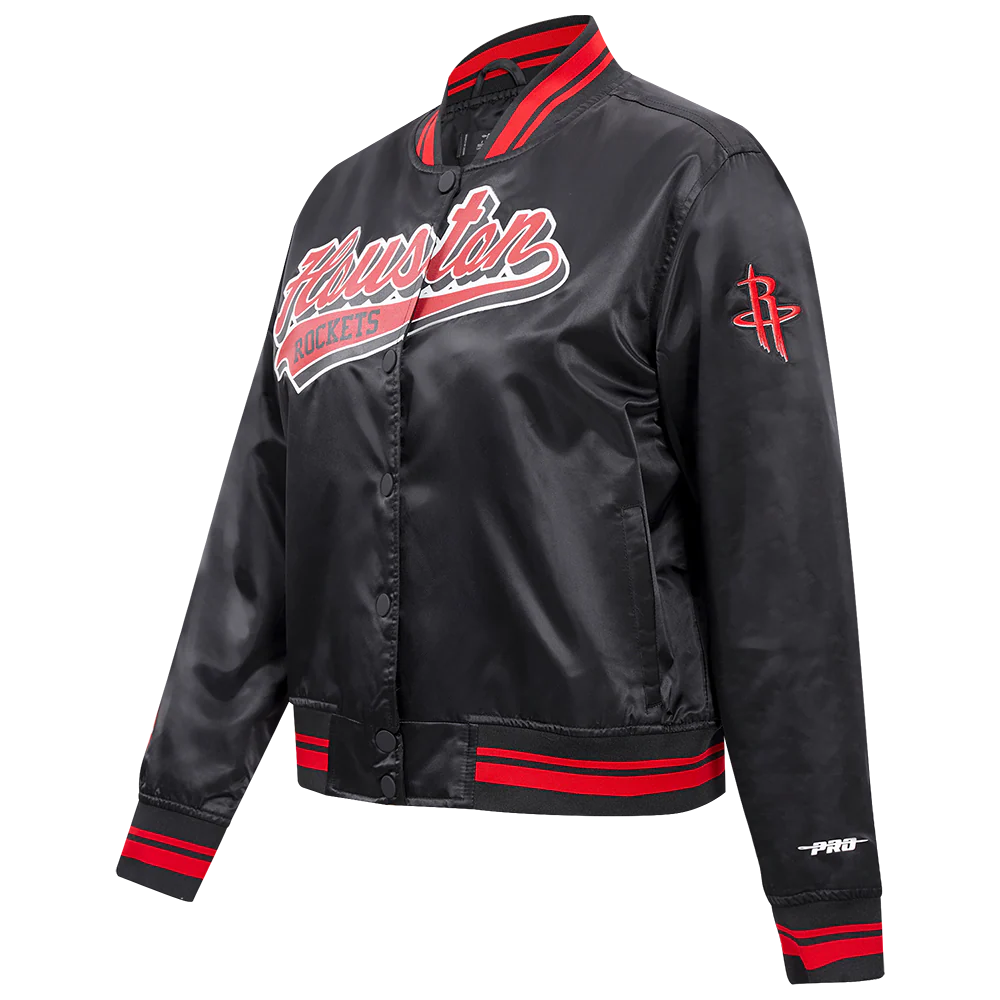 NBA HOUSTON ROCKETS SCRIPT TAIL WOMEN'S SATIN JACKET (BLACK/RED/BLACK) - Image 2