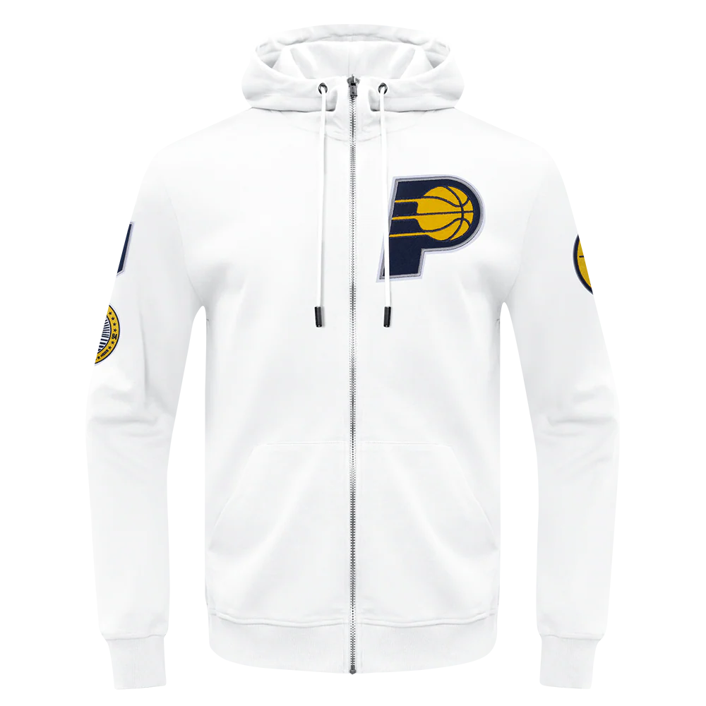 NBA INDIANA PACERS CLASSIC CHENILLE DOUBLE KNIT FULL ZIP PULLOVER HOODIE (WHITE)
