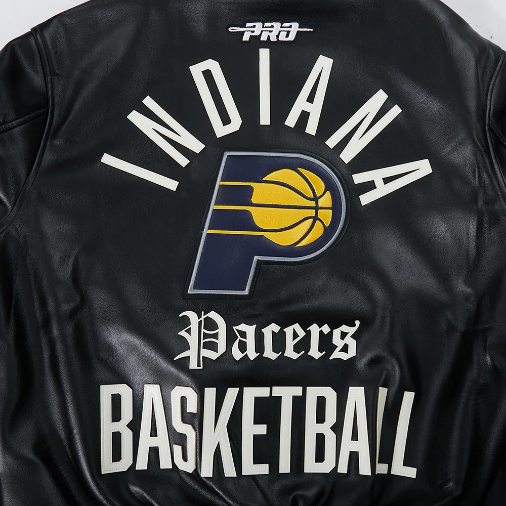 NBA INDIANA PACERS MODERN ORIGINALS MEN'S LEATHER VARSITY JACKET (JET BLACK) - Image 8