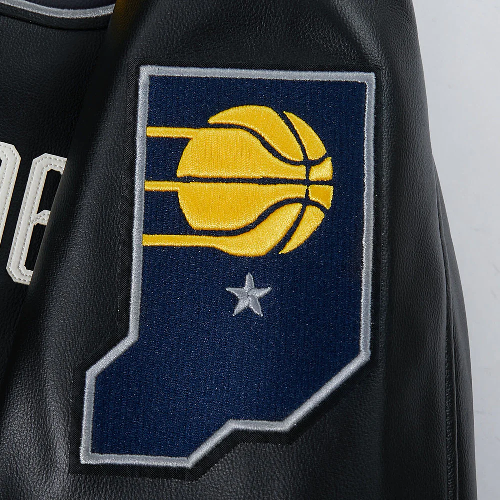NBA INDIANA PACERS MODERN ORIGINALS MEN'S LEATHER VARSITY JACKET (JET BLACK) - Image 9