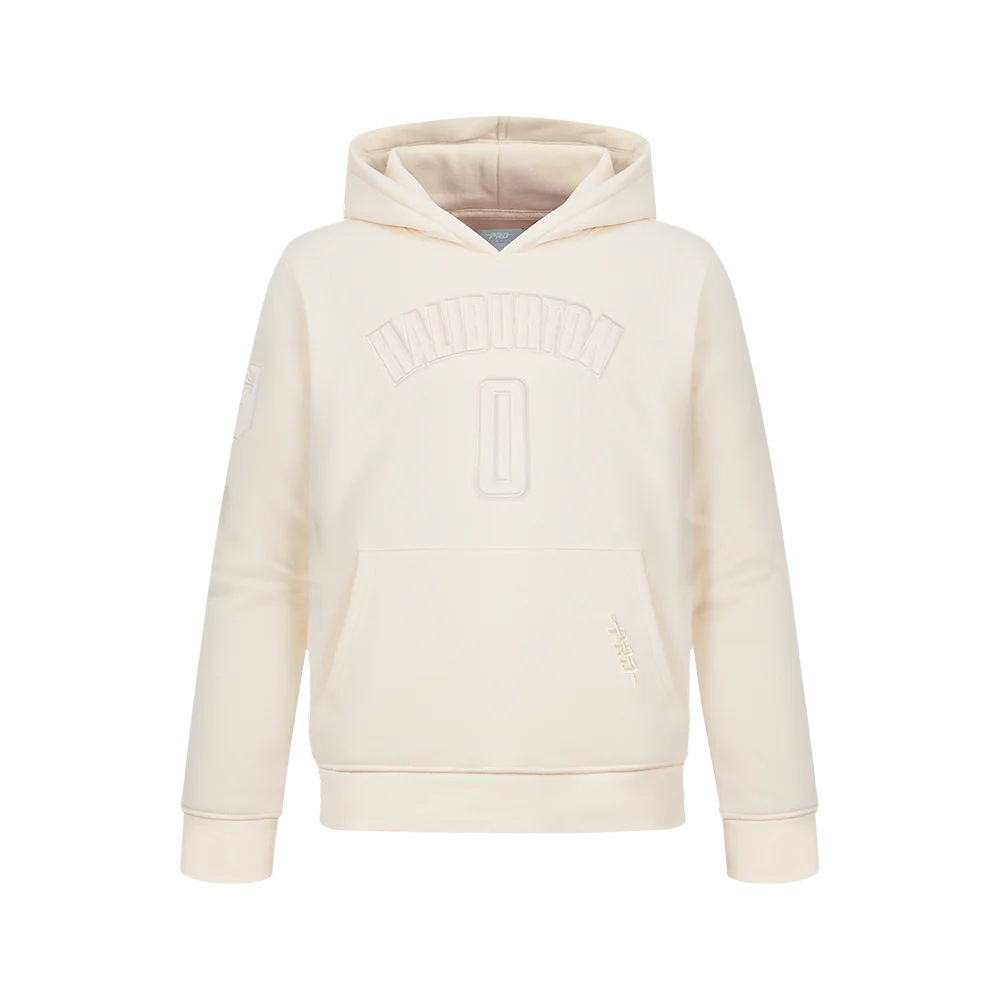 NBA INDIANA PACERS TYRESE HALIBURTON #0 NEUTRAL PNN BIG BOY'S FLEECE PO HOODIE (EGGSHELL)
