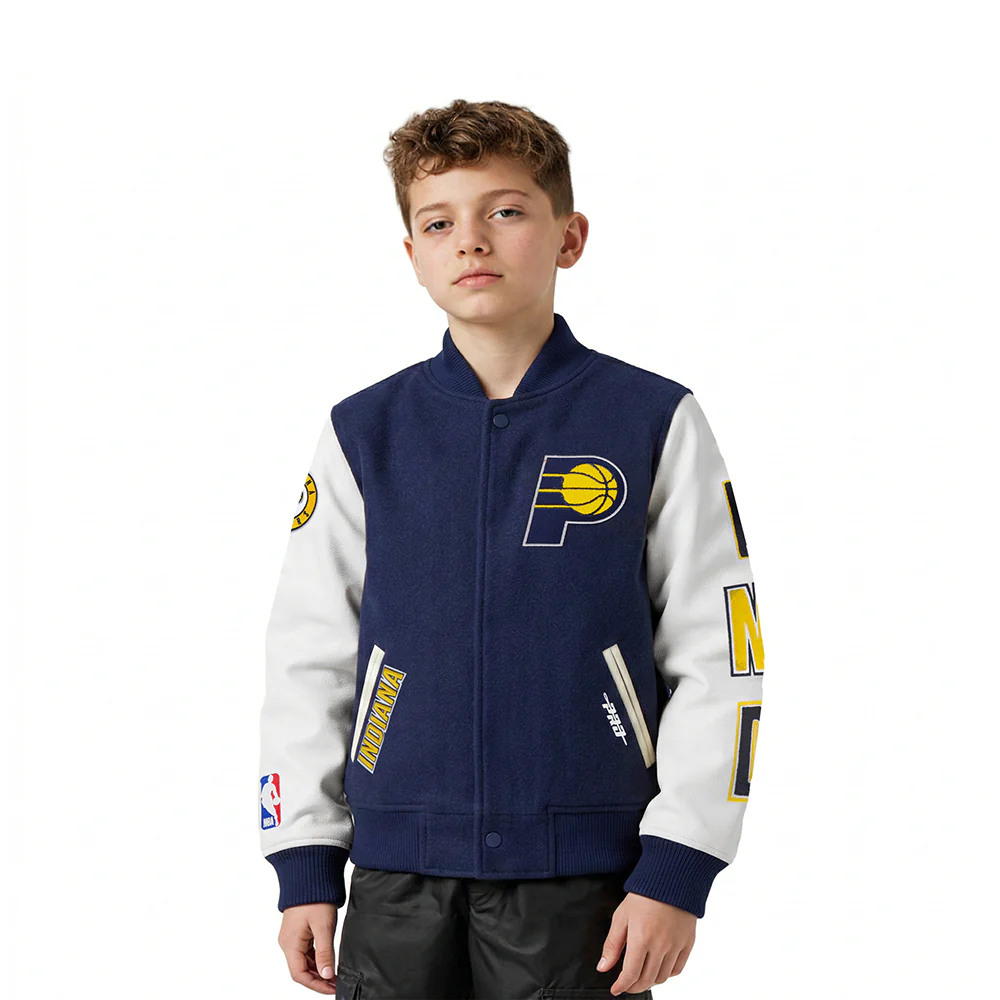 NBA INDIANA PACERS CLASSIC LITTLE BOYS WOOL VARSITY JACKET (MIDNIGHT NAVY/WHITE)