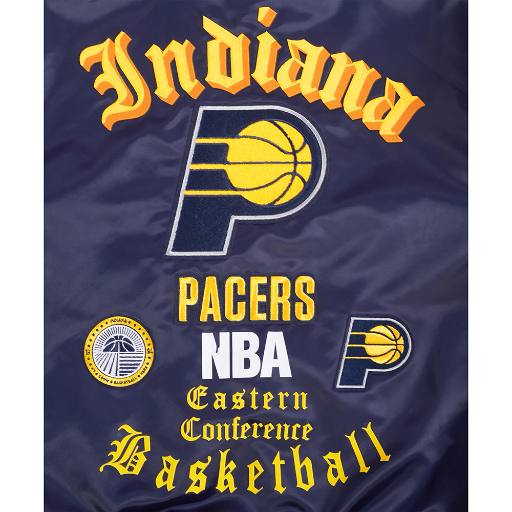 NBA INDIANA PACERS OLD ENGLISH WOMEN'S RIB SATIN JACKET (MIDNIGHT NAVY) - Image 8