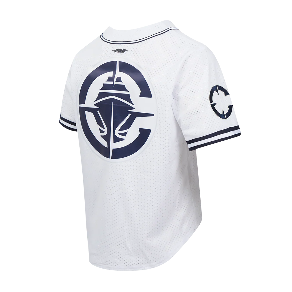 NBA LOS ANGELES CLIPPERS CLASSIC MESH MEN'S MESH BUTTON DOWN SHIRT (WHITE/MIDNIGHT NAVY) - Image 4
