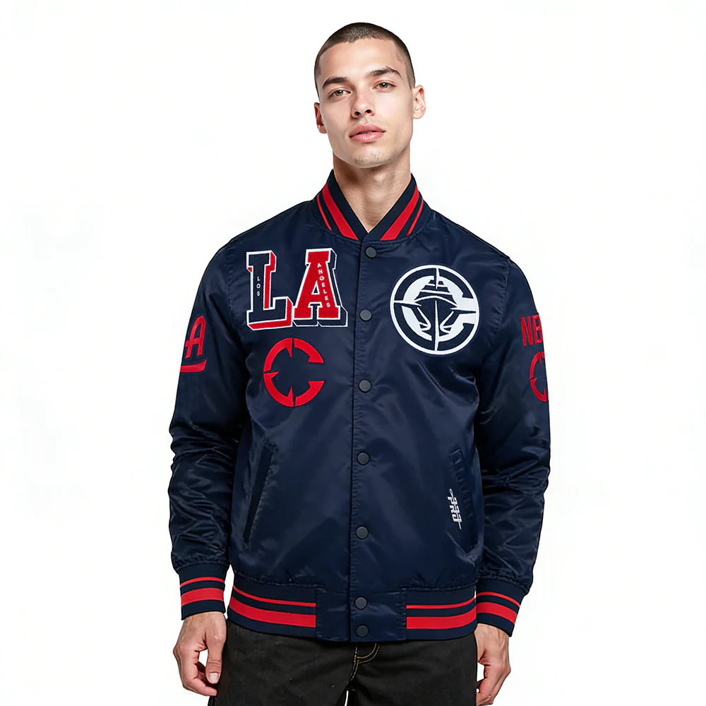 NBA LOS ANGELES CLIPPERS MASH UP MEN'S RIB SATIN JACKET (MIDNIGHT NAVY/RED/MIDNIGHT NAVY)