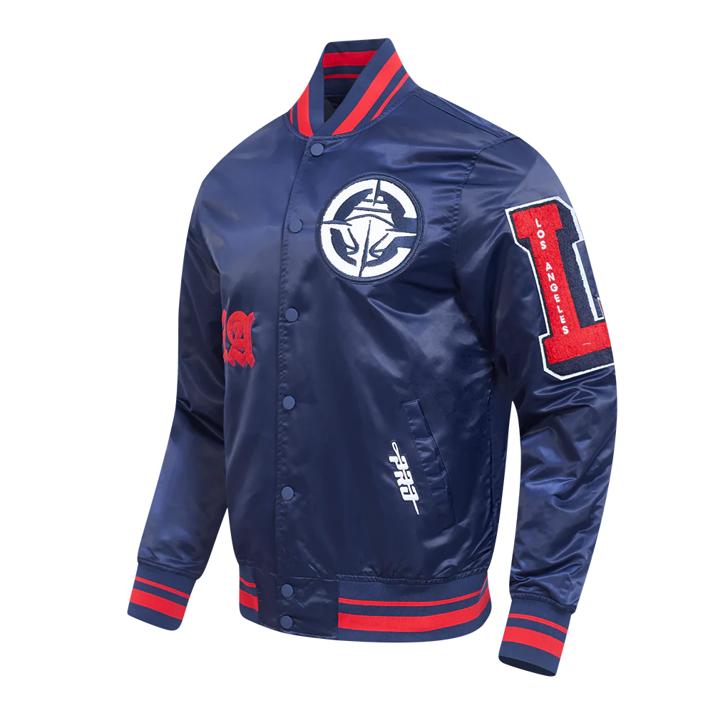 LOS ANGELES CLIPPERS CLASSIC OLD ENGLISH MEN'S RIB SATIN JACKET (MIDNIGHT NAVY/RED/MIDNIGHT NAVY) - Image 2