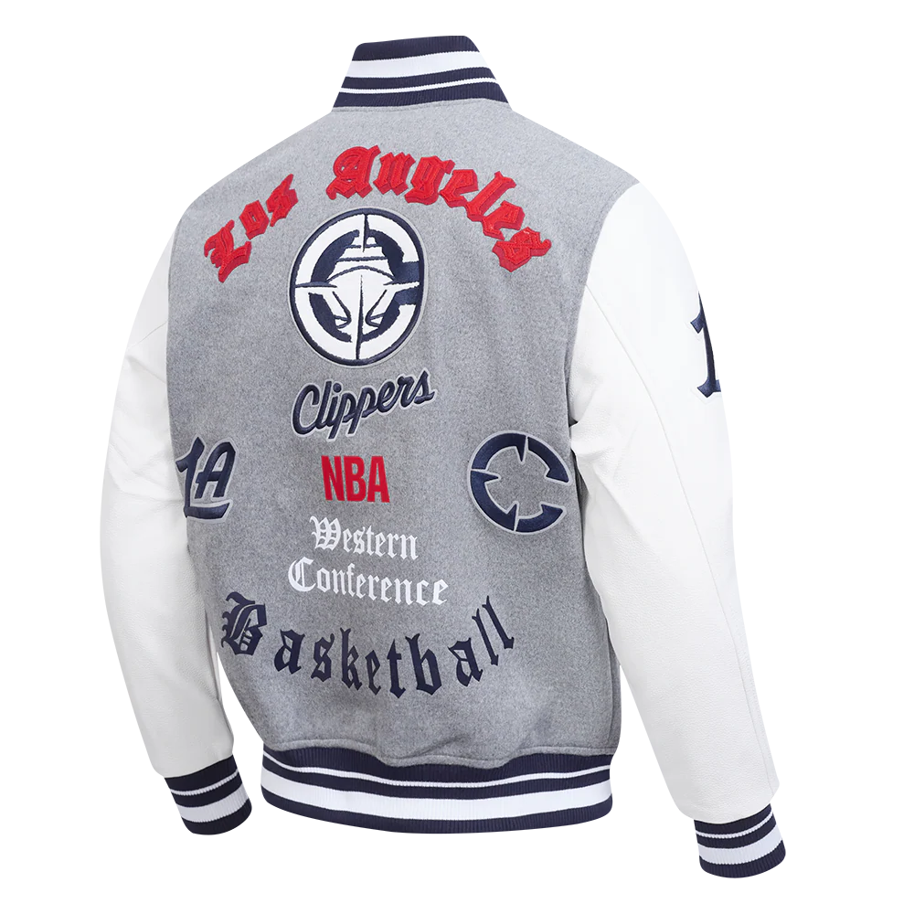 LOS ANGELES CLIPPERS CLASSIC OLD ENGLISH MEN'S RIB WOOL VARSITY (HEATHER GREY/WHITE/MIDNIGHT NAVY) - Image 4