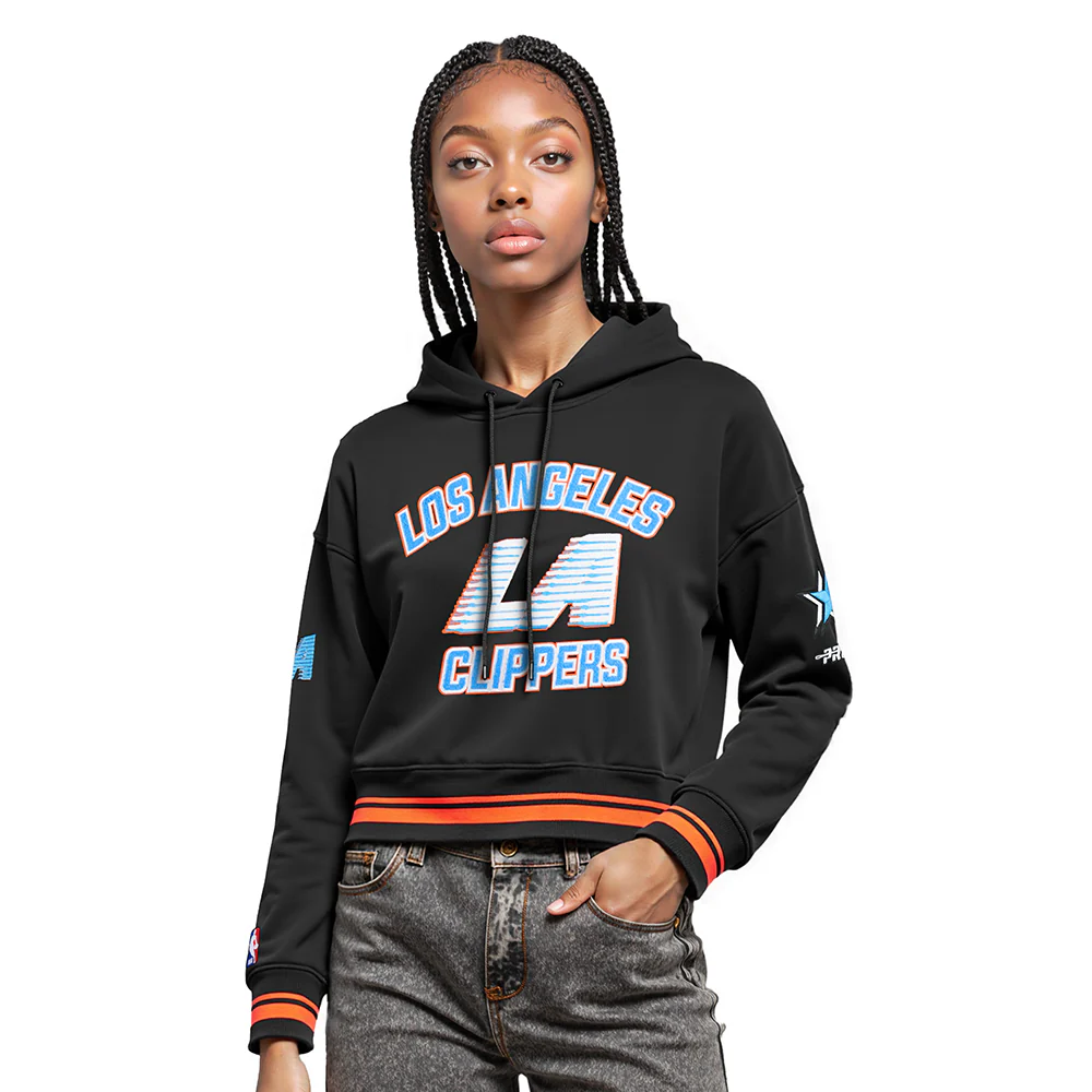 NBA LOS ANGELES CLIPPERS CITY EDITION 25-26 WOMEN'S RIB FLC CROPPED PO HOODIE (BLACK/ORANGE)