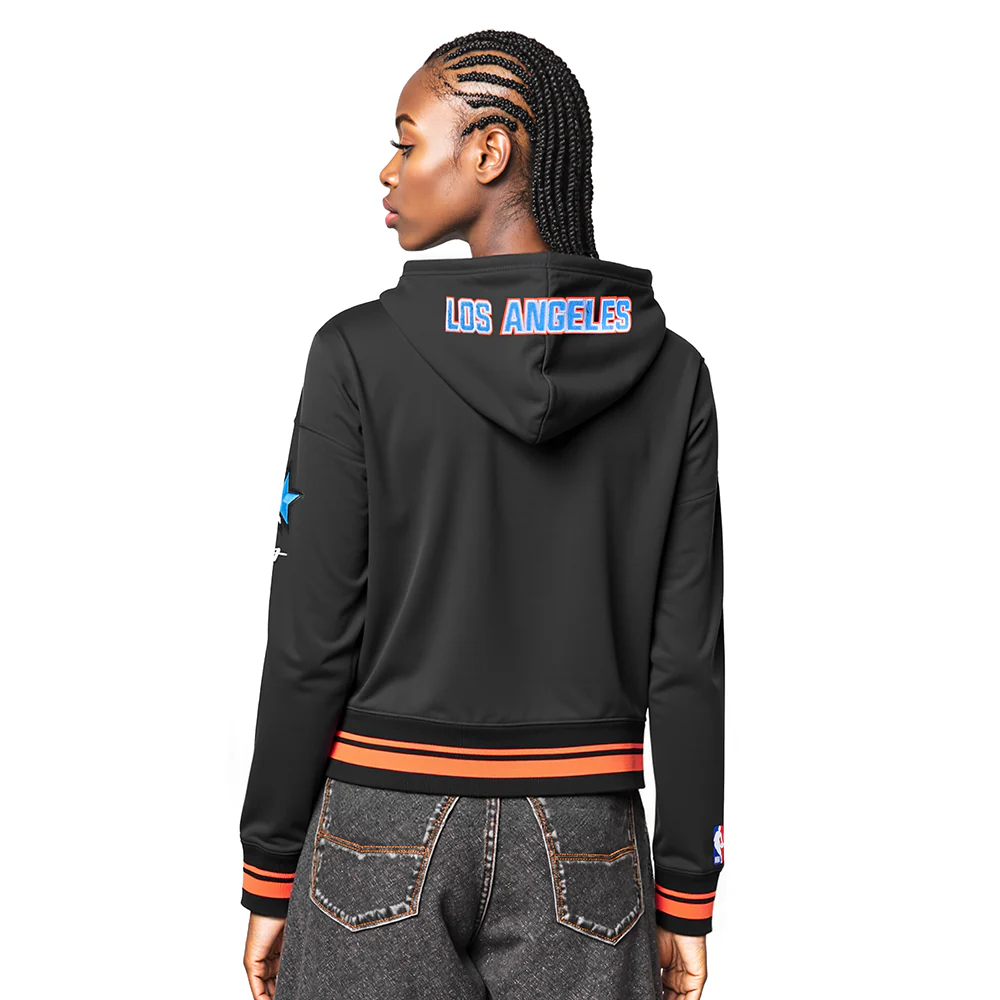 NBA LOS ANGELES CLIPPERS CITY EDITION 25-26 WOMEN'S RIB FLC CROPPED PO HOODIE (BLACK/ORANGE) - Image 2