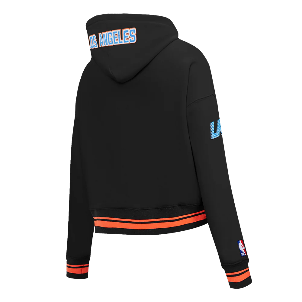 NBA LOS ANGELES CLIPPERS CITY EDITION 25-26 WOMEN'S RIB FLC CROPPED PO HOODIE (BLACK/ORANGE) - Image 4